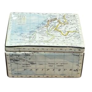 Fabienne Jouvin Paris Porcelain Trinket Box w/ Lid Tozai Japan Map Collectible